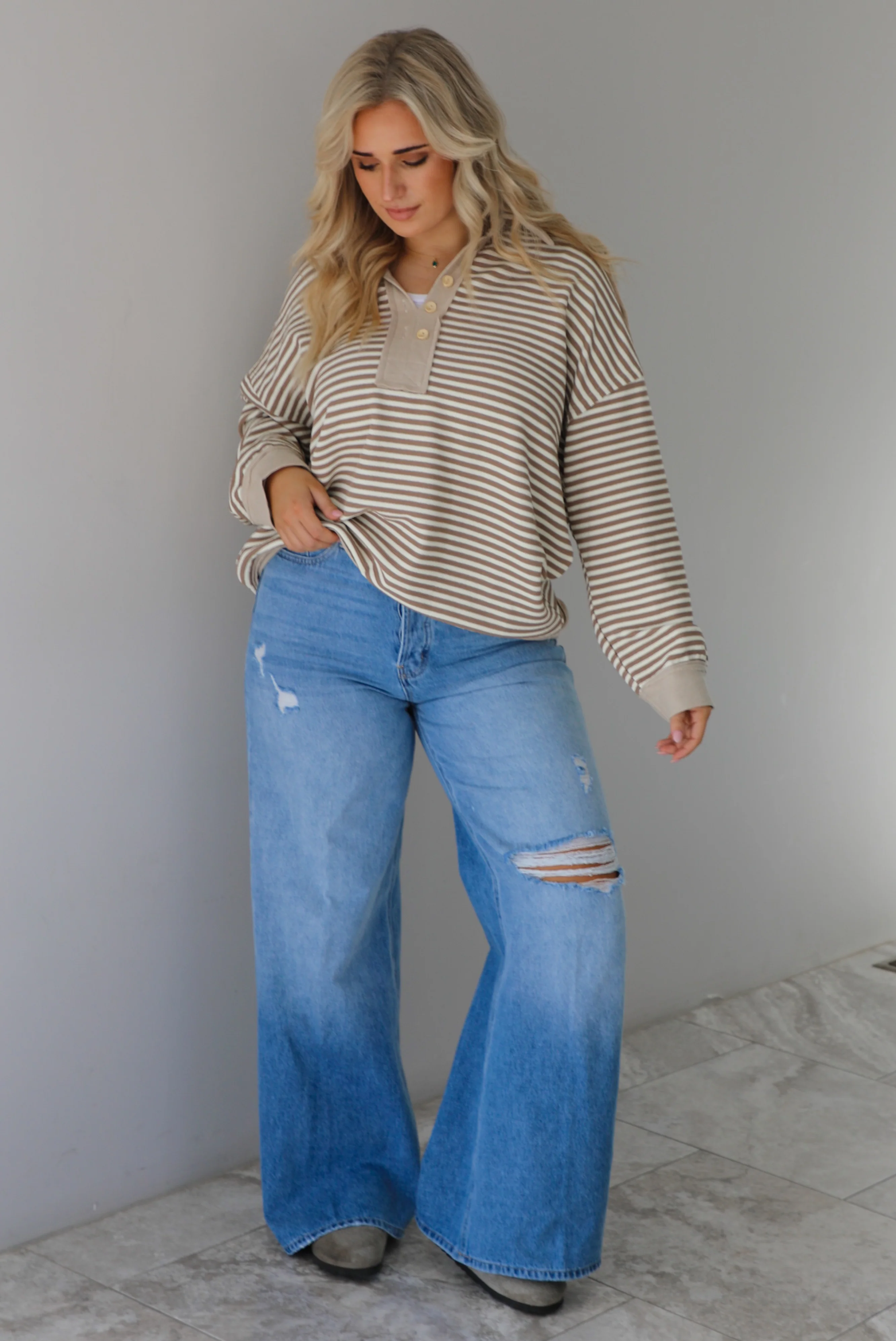 Figure It Out Pullover: Mocha/Cream Striped