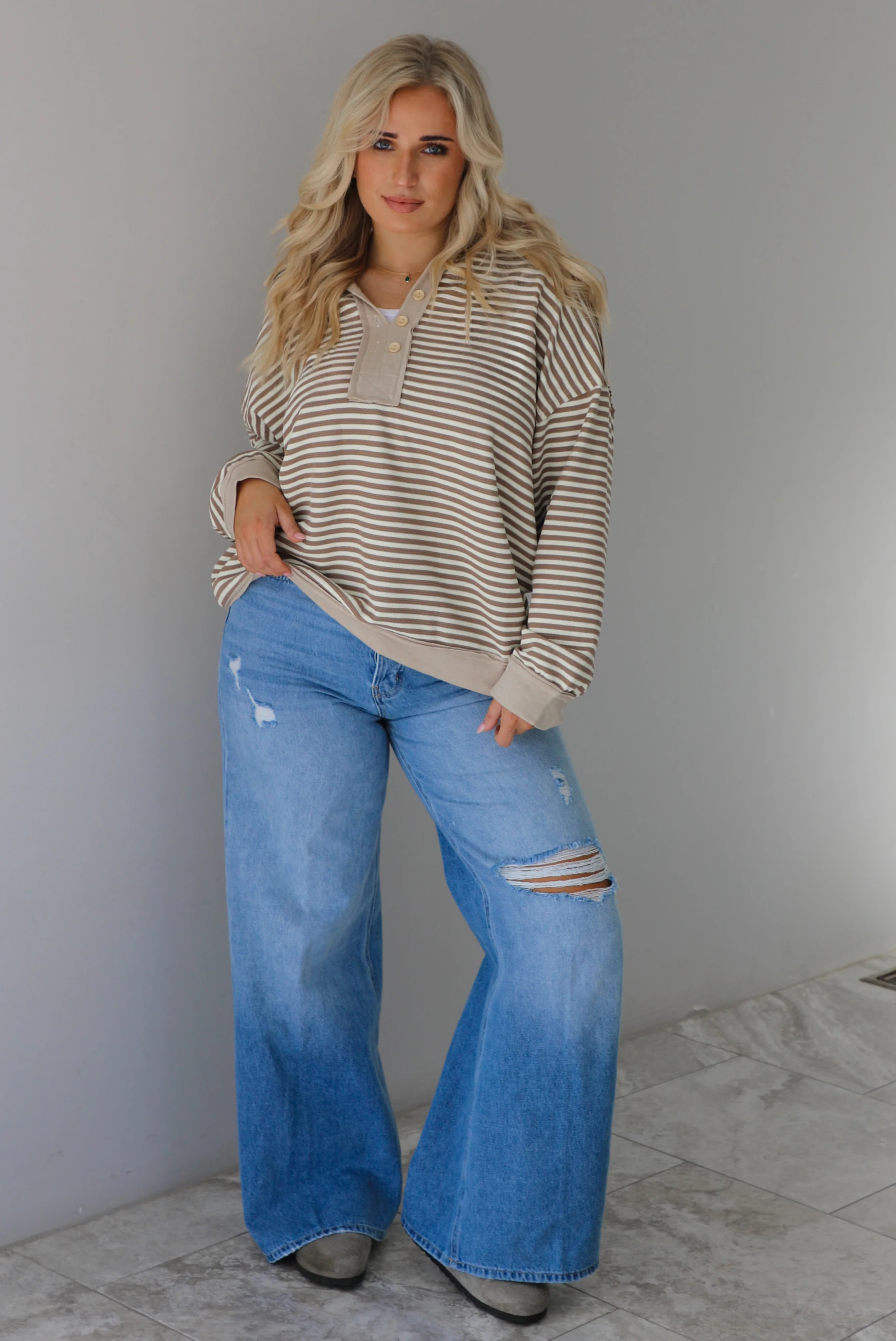 Figure It Out Pullover: Mocha/Cream Striped - Image 3