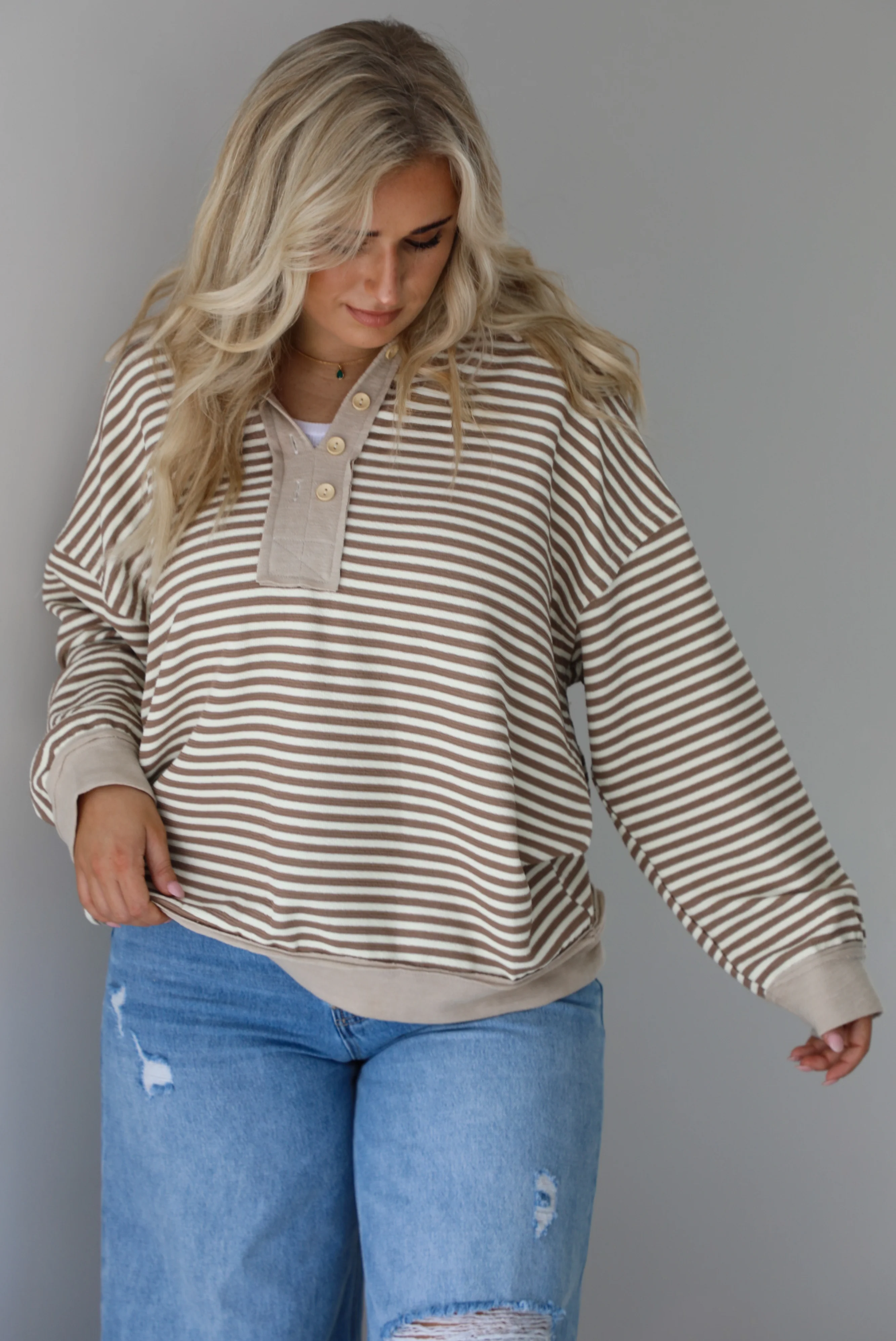 Figure It Out Pullover: Mocha/Cream Striped - Image 4