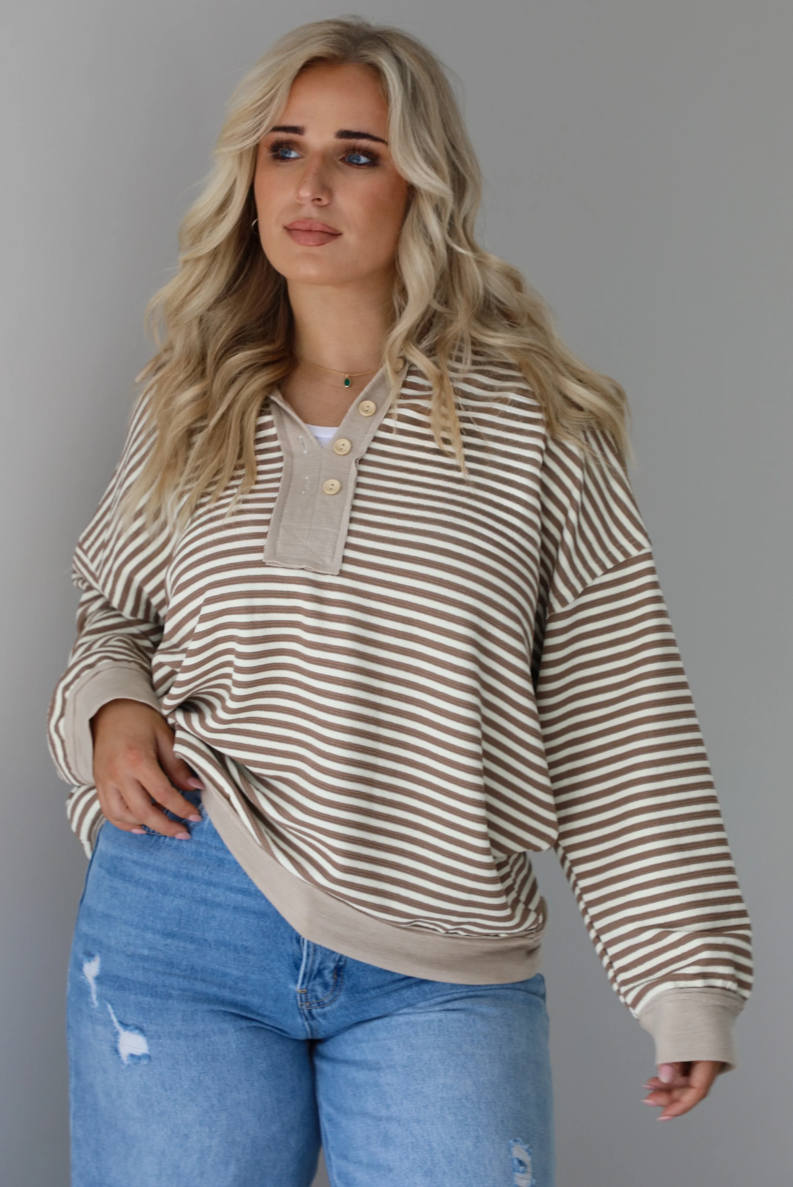 Figure It Out Pullover: Mocha/Cream Striped - Image 5
