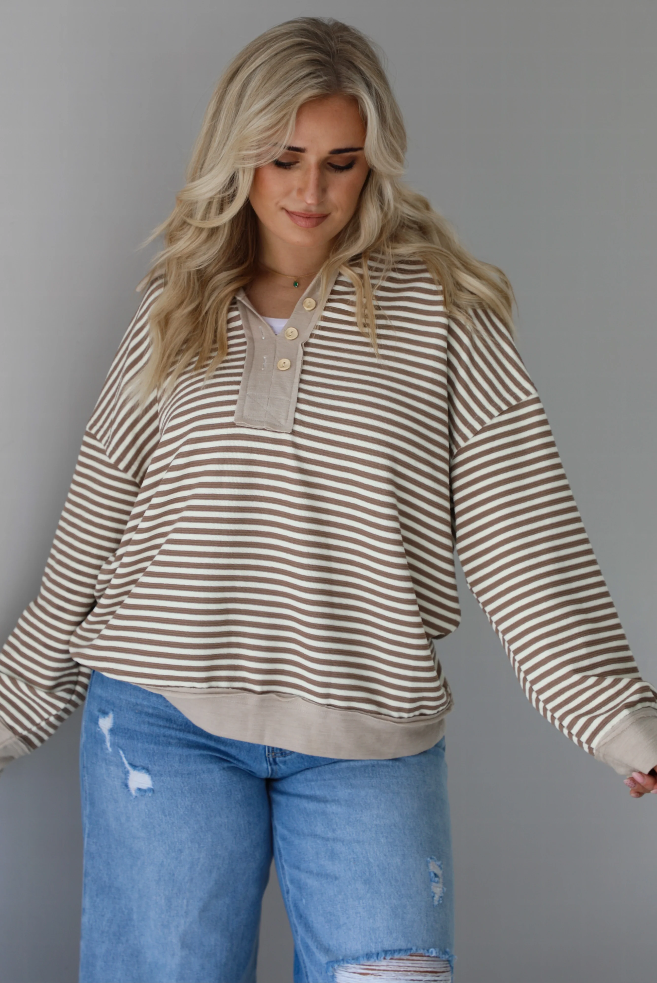 Figure It Out Pullover: Mocha/Cream Striped - Image 6