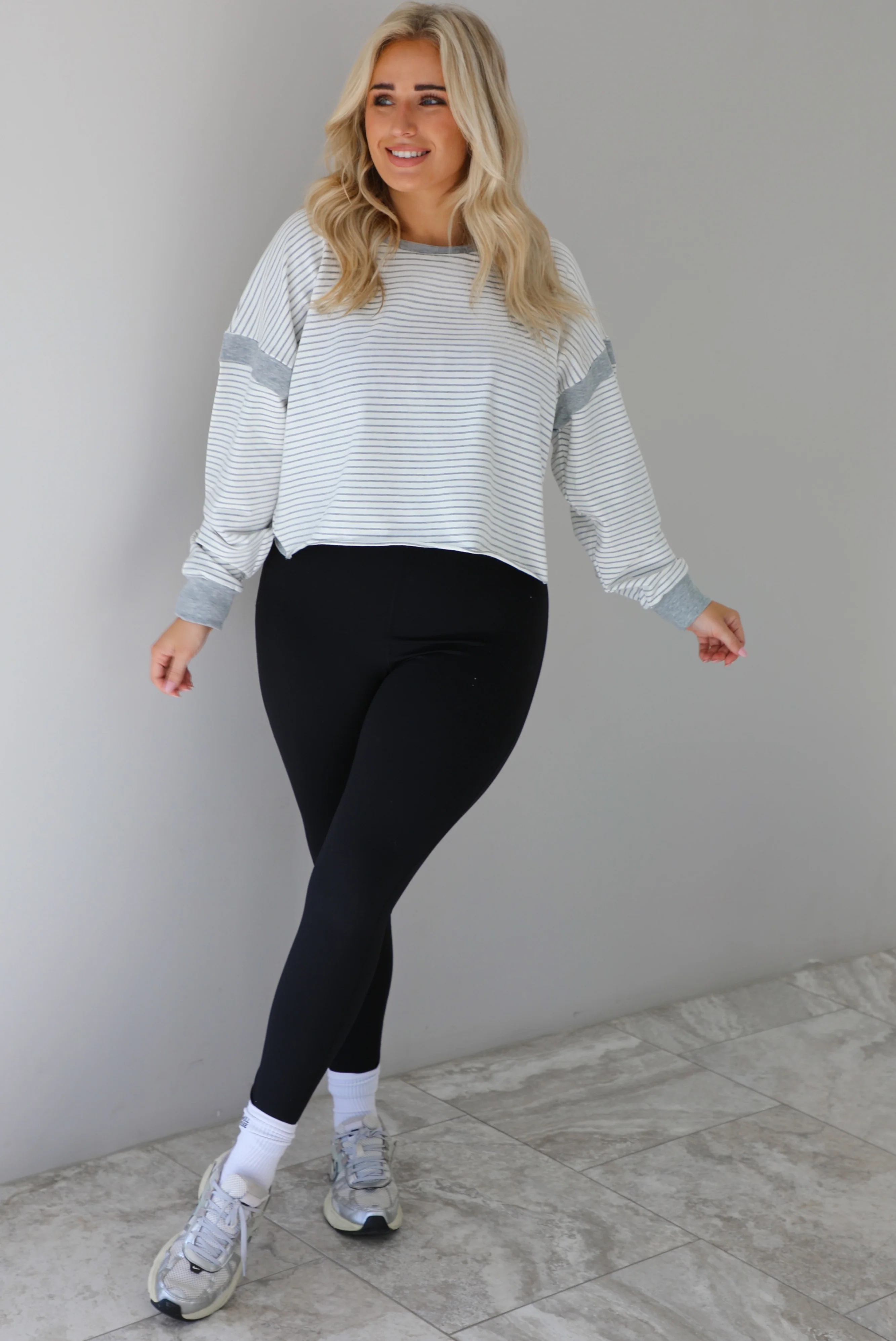 In The Details Sweater: Grey/White - Image 2