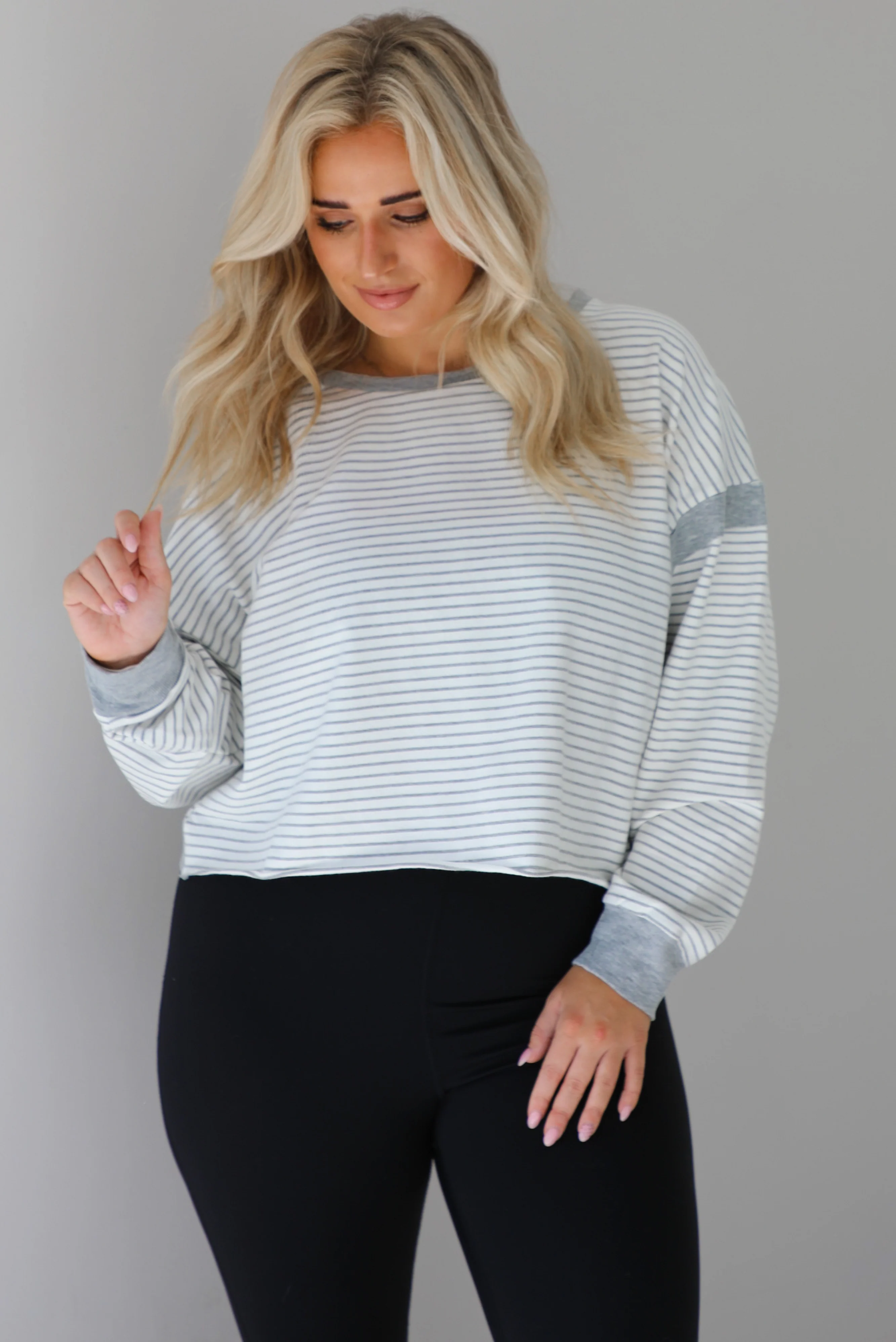 In The Details Sweater: Grey/White - Image 5